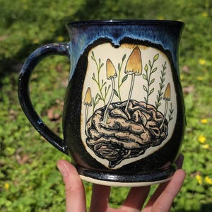 Brainrot Mushroom Mug and Spoon Rest, mushroom lover gift for sister, therapist appreciation gift for friend, neuroscience graduation gift Large