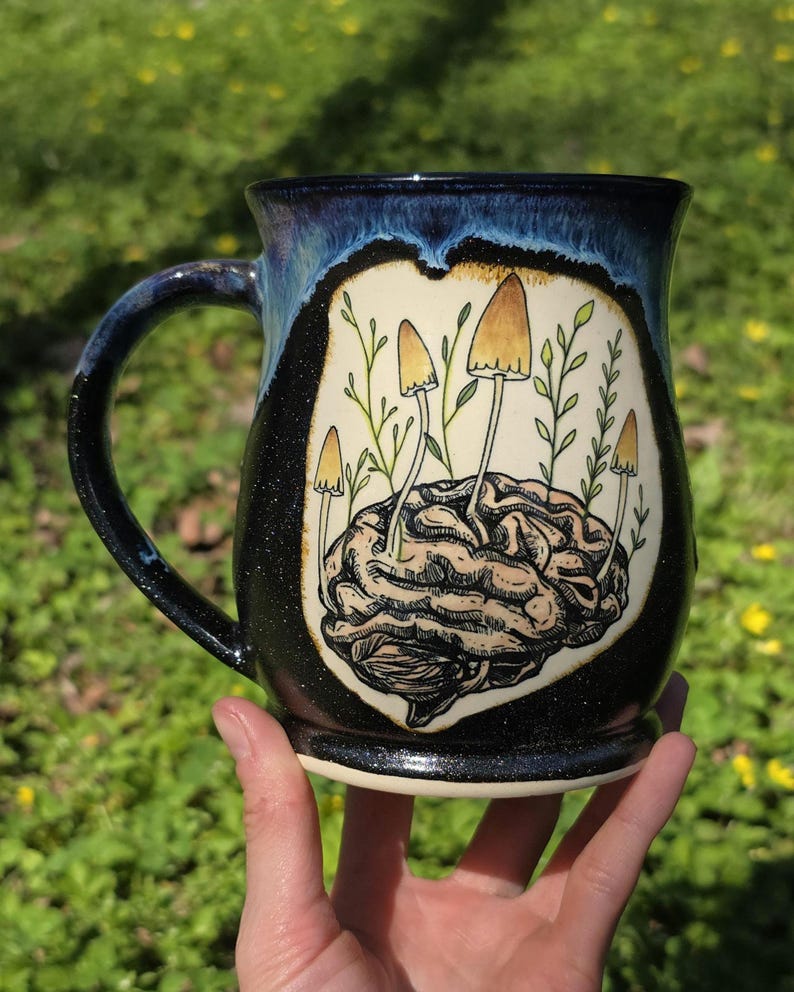 Brainrot Mushroom Mug and Spoon Rest, mushroom lover gift for sister, therapist appreciation gift for friend, neuroscience graduation gift Large