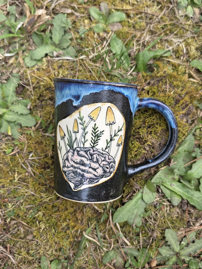 Brainrot Mushroom Mug and Spoon Rest, mushroom lover gift for sister, therapist appreciation gift for friend, neuroscience graduation gift image 9