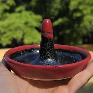 Ring Holder Dish - red and black ring dish, Mother's Day gift, new home anniversary gift, black glitter decor
