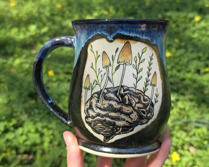 Brainrot Mushroom Mug and Spoon Rest, mushroom lover gift for sister, therapist appreciation gift for friend, neuroscience graduation gift image 7