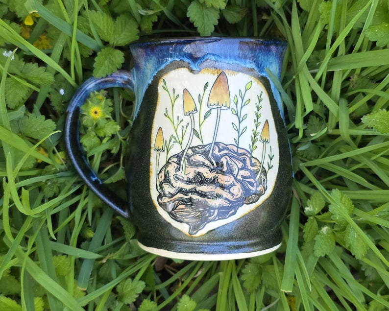 Brainrot Mushroom Mug and Spoon Rest, mushroom lover gift for sister, therapist appreciation gift for friend, neuroscience graduation gift image 6