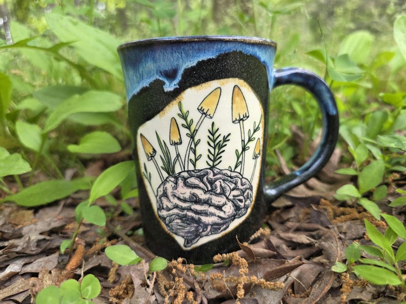 Brainrot Mushroom Mug and Spoon Rest, mushroom lover gift for sister, therapist appreciation gift for friend, neuroscience graduation gift Small