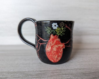 Heart, Veins, and Flowers Ceramic Mug