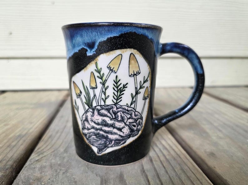 Brainrot Mushroom Mug and Spoon Rest, mushroom lover gift for sister, therapist appreciation gift for friend, neuroscience graduation gift image 12