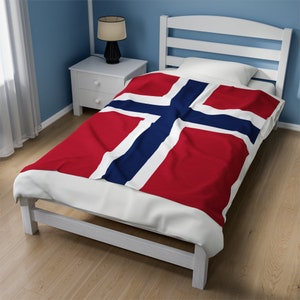 Norway Velveteen Plush Blanket, Norway Flag Blanket,Flag of Norway Blanket, Custom Norwegian Flag Blanket, Name Blanket, Norge Gift