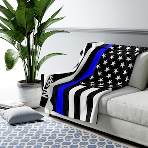 Personalized Policeman flag, Blue Line Flag USA Fleece Blanket, Police blanket, Blue Line Flag USA Fleece Blanket,Blue Line Blanket,American