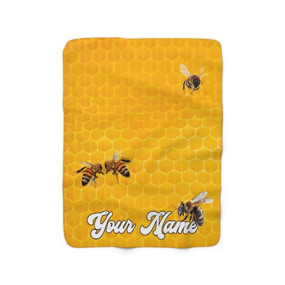 Bees Fleece Blanket,bee Custom Name Blanket, Honeycomb Blanket