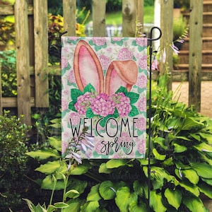 Welcome Spring Hydrangea Garden Flag, Spring Garden Decoration, Easter Garden Decoration, Outdoor Garden and Decor