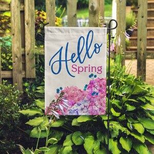 Hello Spring Hydrangea Garden Flag, Spring Garden Decoration, Outdoor Garden and Decor