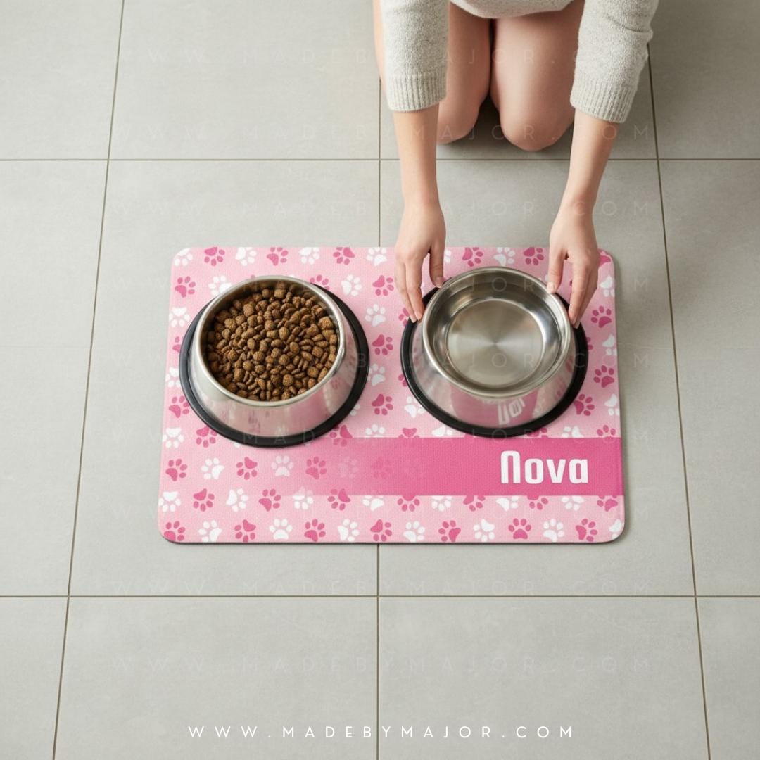 Personalized Dog Bowl Mat, Custom Pet Feeding Mat, Paw Print Food Mat for  Dogs & Cats - Etsy