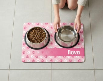 Tapete personalizado para tigela de cachorro, tapete de alimentação personalizado para animais de estimação, tapete de comida com estampa de pata para cães e gatos.