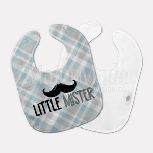Baby Boy Bib, Little Mister Bib, Mustache Bib, Plaid Baby Bib, Baby Shower Gift, Welcome Baby Gift, Custom Baby Gift