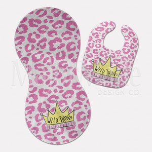 Leopard Baby Bib & Burp Cloth, Baby Shower Gift, Welcome Baby Gift, Custom Baby Gift