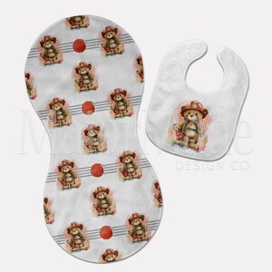 Firefighter Teddy Bear Baby Bib & Burp Cloth, Baby Shower Gift, Welcome Baby Gift, Custom Baby Gift