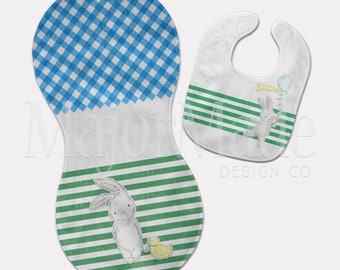 Bunny Baby Bib & Burp Cloth, Easter Bib, Baby Shower Gift, Welcome Baby Gift, Custom Baby Gift