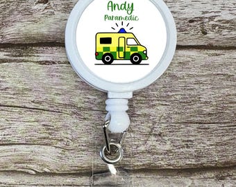Ambulance Paramedic ID Badge Reel Clip | Personalised | Medic Gift | Nurse | Doctor | Vet | Paramedic | Graduation