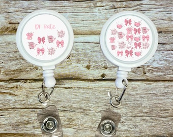 Cute Pink Medical Icons ID Badge Reel Clip | Personalised | Medic Gift | Nurse | Doctor | Vet | Paramedic | Graduation