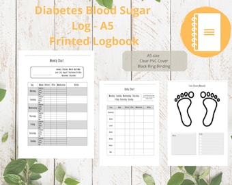 Diabetes Blood Sugar Log A5 | Blood Sugar Tracker | Printed | Medical Chart | Medical Planner