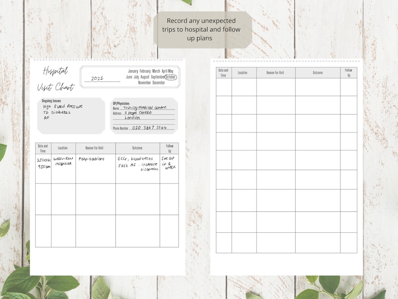 Hospital Visit Chart Hospital History Record Medical Chart Medical ...