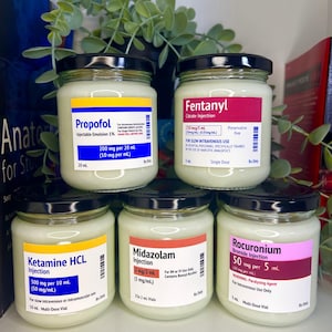 Propofol/Midazolam/Ketamine Label Candle | Soy and Coconut Wax | Medic Gift | Anaesthetics | 170g | 6 oz