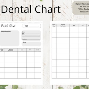 Gráfico dental / Registros dentales / Historia dental / Notas de visita al dentista / Gráfico médico / Planificador médico / Descarga digital