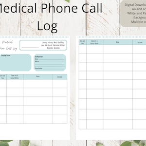 Medical Phone Call Log| Phone Call Record | Medical Chart | Medical Planner | Digital Download