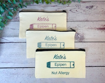 Personalised Glitter Vinyl Epipen Bag - Cotton Canvas Medication Pouch