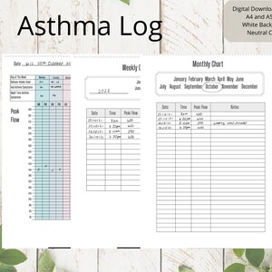 Logboek astmapiekstroom | Piekstroomtracker | Medische kaart | Medisch Planner | Digitaal downloaden