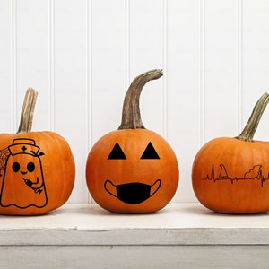 Halloween Pumpkin Stickers | Medical Theme | Ghost | ECG | EKG | Facemask | Decal | Vinyl
