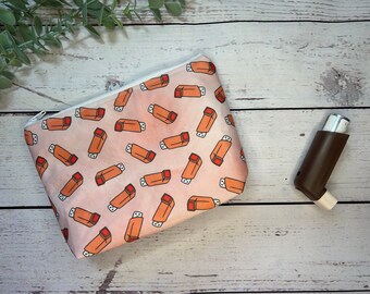 Handmade Inhaler Pattern Medication Bag - Orange | Inhaler Pouch | Asthma Bag | Puffer Pouch