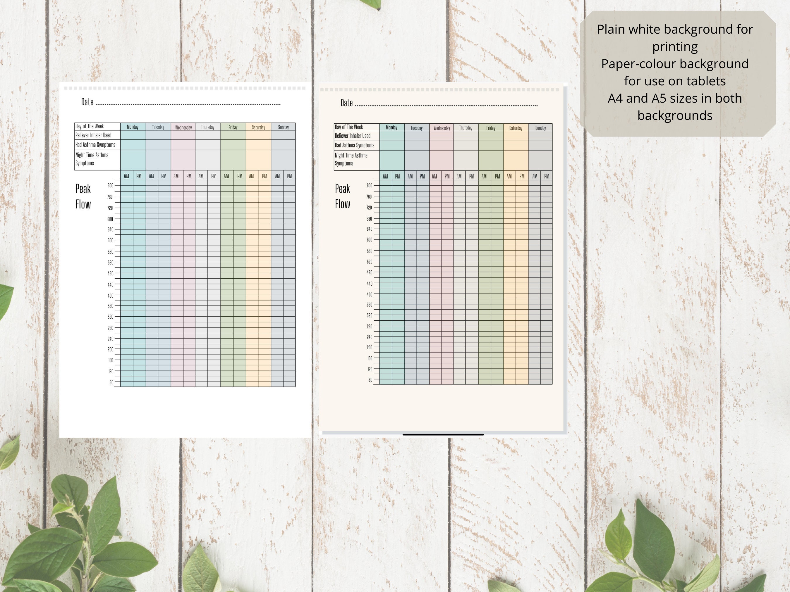 Asthma Peak Flow Log Peak Flow Tracker Medical Chart - Etsy