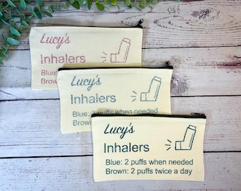 Personalised Cotton Canvas Inhaler Bag With Directions | Glitter Vinyl | Cotton | Inhaler Pouch | Medication Bag