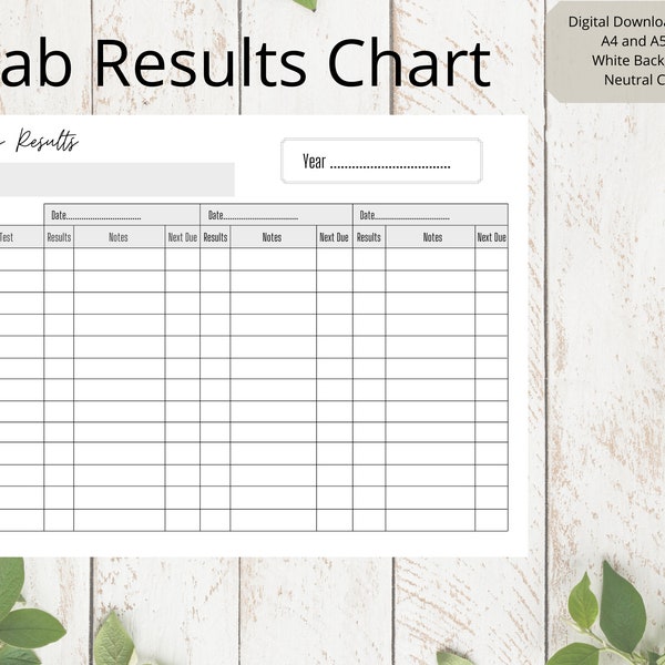 Lab Ergebnisse Chart | Bluttest Ergebnisse Chart | Krankenblatt | Medizinischer Planer | Digitaler Download