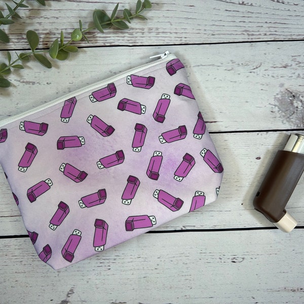 Handmade Inhaler Pattern Medication Bag - Pink | Inhaler Pouch | Asthma Bag | Puffer Pouch