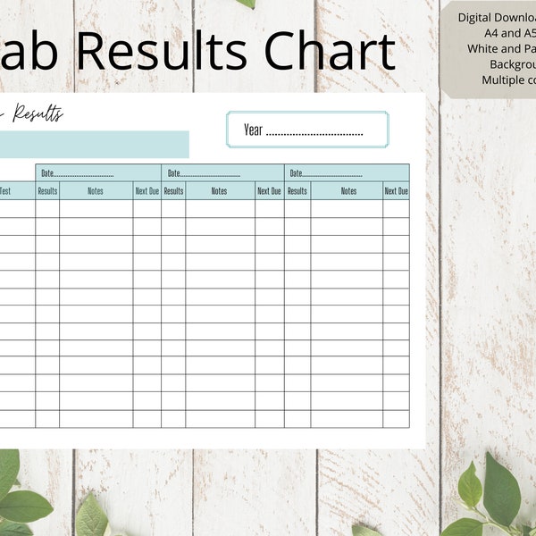 Lab Ergebnisse Chart | Bluttest Ergebnisse Chart | Krankenblatt | Medizinischer Planer | Digitaler Download