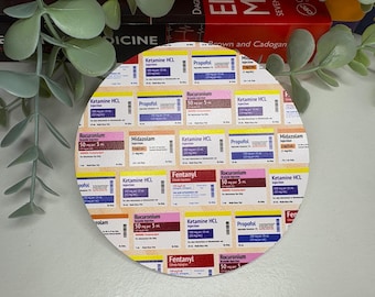 Sottobicchiere in legno con etichetta Propofol/Midazolam/Ketamina / Regalo per medico / Dottore / ODP / Infermiere / Veterinario