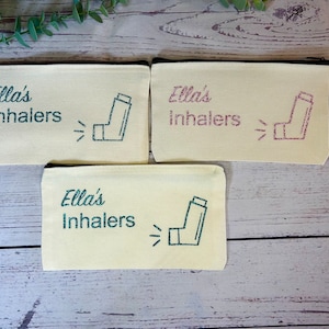 Personalised Cotton Canvas Inhaler Bag | Glitter Vinyl | Cotton | Inhaler Pouch | Medication Bag