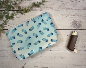 Handmade Inhaler Pattern Medication Bag - Blue | Inhaler Pouch | Asthma Bag | Puffer Pouch