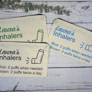 Personalised Cotton Canvas Inhaler Bag | Cotton | Inhaler Pouch | Medication Bag | With Directions