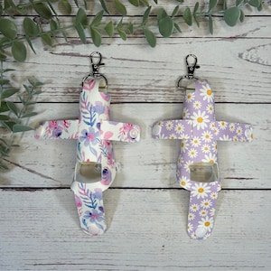 Kunstleder Inhalator Halter - Lila Blumen/Gänseblümchen | Inhalator Etui | Asthma-Inhalator-Halter | Asthma Pump Cover | Schlüsselanhänger