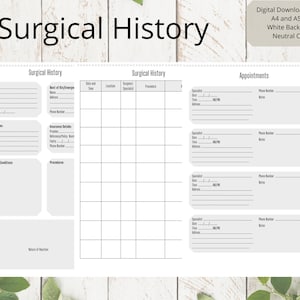 Surgical History Chart | Surgical History | Medical Chart | Medical Planner | Digital Download