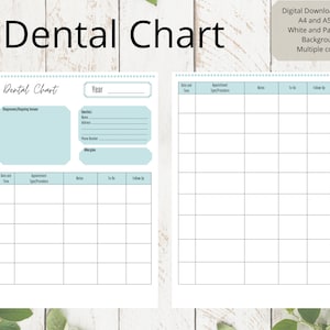 Gráfico dental / Registros dentales / Historia dental / Notas de visita al dentista / Gráfico médico / Planificador médico / Descarga digital