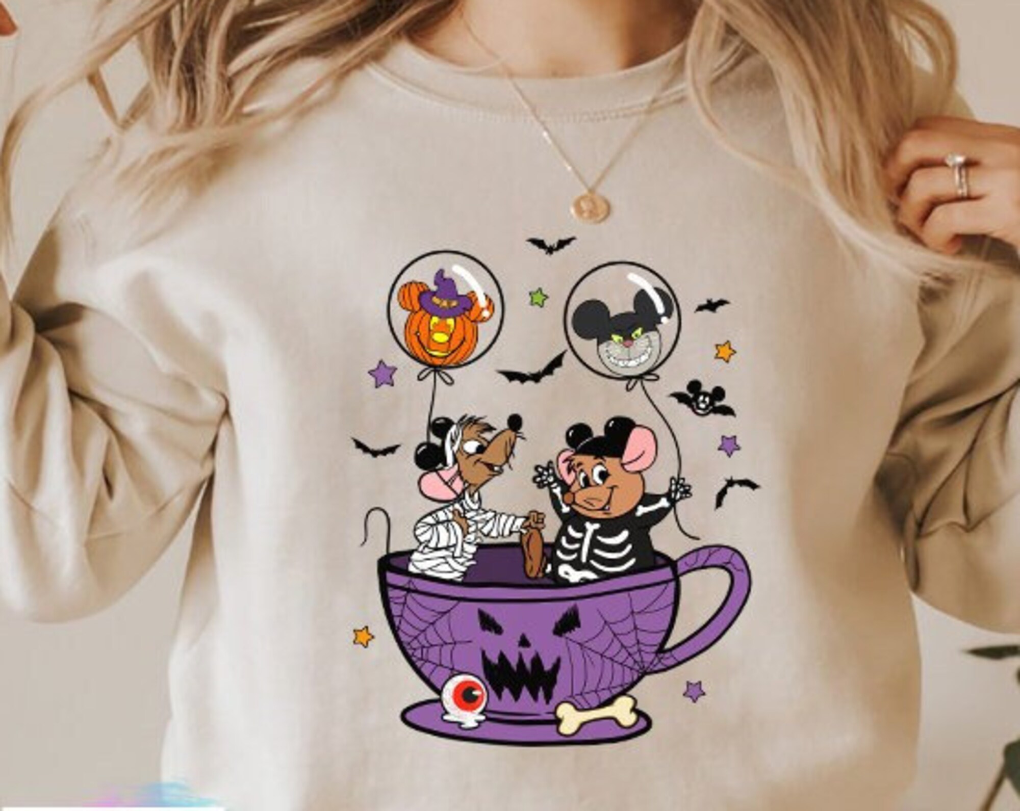 Discover Disney Jaq And Gus Balloons Halloween Sweatshirt