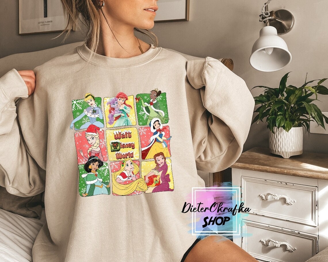 Discover Sudadera Princesas de Disney Feliz Navidad Lindo Vintage Unisex