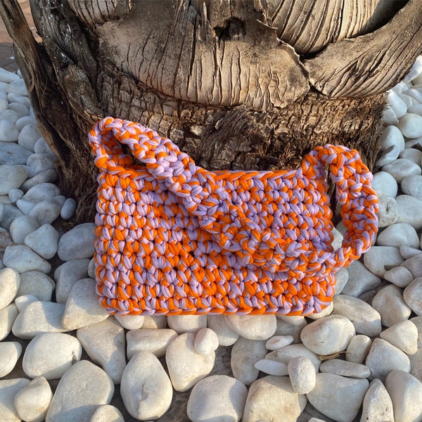 Kiiro Crochet Bag, Crochet Shoulder Bag, Colorful Bag , T-shirt Yarn Bag, Handmade, Sustainable Yarn