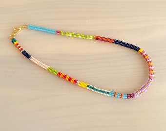 Handwoven Colorful Necklace, Beaded Necklace, Seed Bead Necklace Christmas Gift