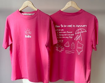 キイロサマーオーバーサイズTシャツ：ピンクコットンビーチTシャツ