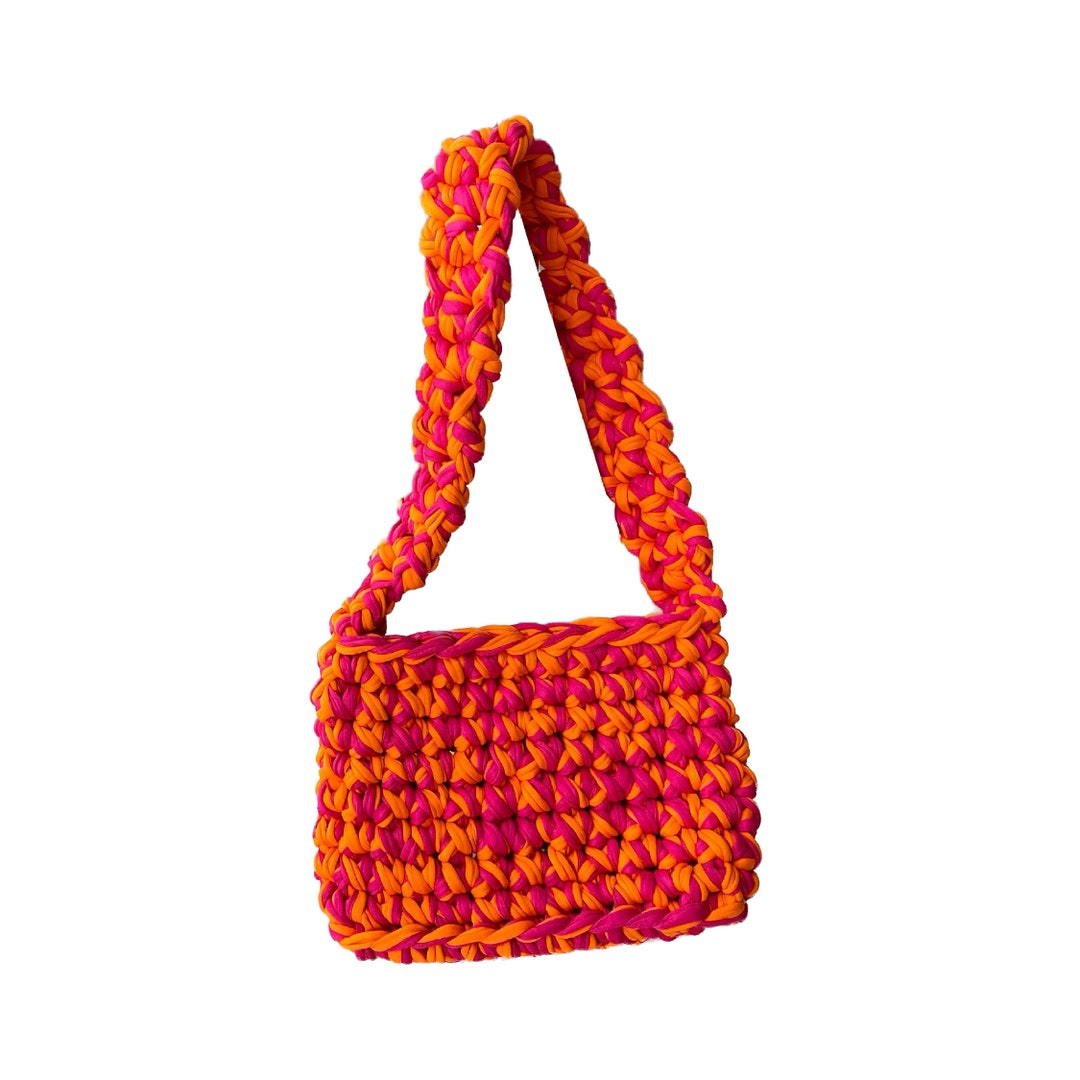 Kiiro Crochet Bag, Crochet Shoulder Bag, Colorful Bag , T-shirt Yarn ...