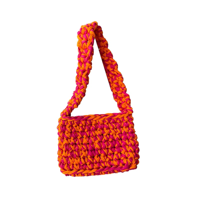 Kiiro Crochet Bag, Crochet Shoulder Bag, Colorful Bag , Tshirt Yarn
